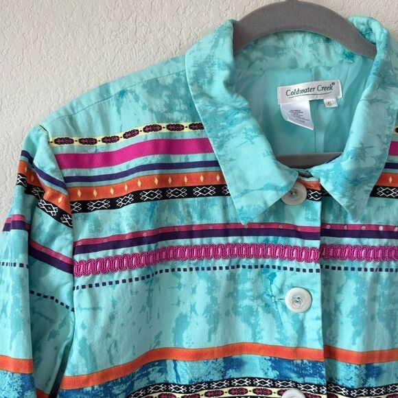Coldwater Creek Southwestern Aztec Print Jacket Multicolor Cotton Women’s Sz XL - Picture 2 of 8
